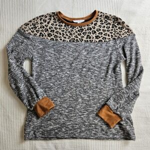 THML Leopard Print Colorblock Sweater Gray Brown Maximalist Textured Women Small